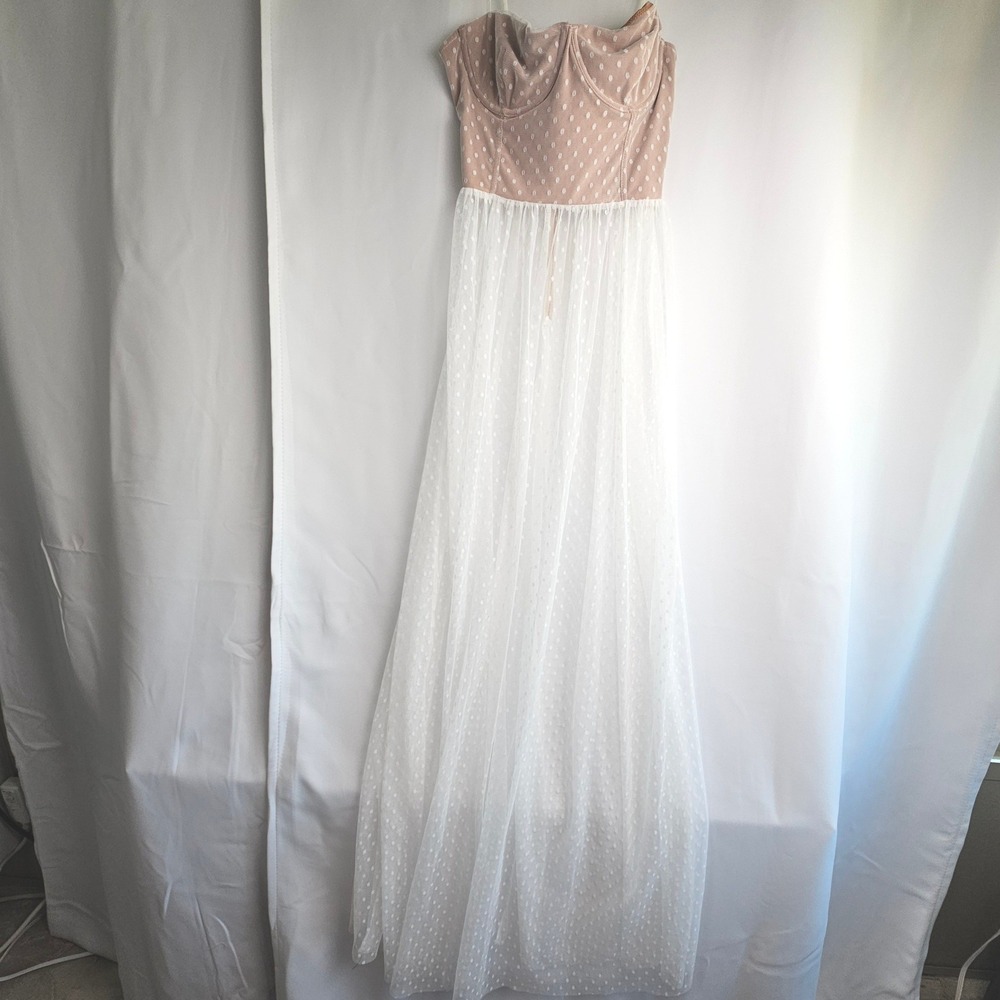 White Fox Boutique Polka Dot Mesh Corset Maxi Slip Dress White Medium Coquette